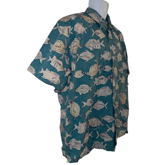 Vintage Cooke Street Hawaiian Shirt Mens 2XL Blue Fish Turtle  Ocean Beach - Picture 4 of 9